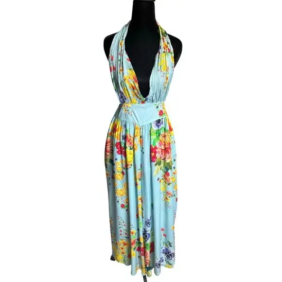 Agua Bendita Florence Bouk Multiway Jumpsuit Floral Blue Yellow Size Medium - Picture 4 of 10